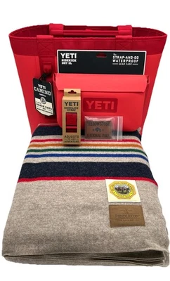 Pendleton Yellowstone Wool Blanket + YETI Camino 35 Rescue Red Gift Bundle New - Image 1 of 4