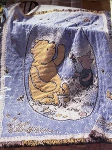 Disney Winnie The Pooh Blowing Dandelions Jacguard Baby Blanket 36"X48" Classic - Picture 1 of 3