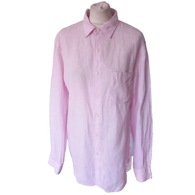 Uniqlo mens 100% linen shirt Medium Pale Pink long sleeve button up collared M - Image 1 of 4