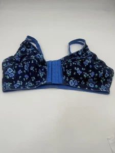 Comfort Choice Size 40 C Blue Cotton Full Figure Front Close Wireless Bra - Picture 1 of 12