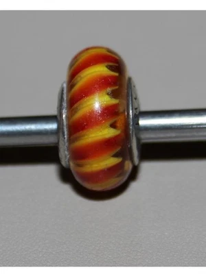 Pandora GLAS-Charm / Element *GELB-ROTE STREIFEN* 790624 *OLDIE, EINGESTELLT* - Bild 1 von 4