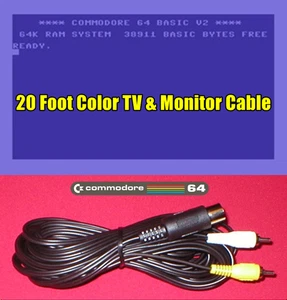 Cavo composito TV e monitor AV a colori 20 piedi per computer Commodore 64C C128 - Foto 1 di 15