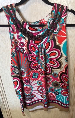 Blusa boho sin mangas floral multicolor talla M RQT inspirada en los años 70 Foto 1 de 4