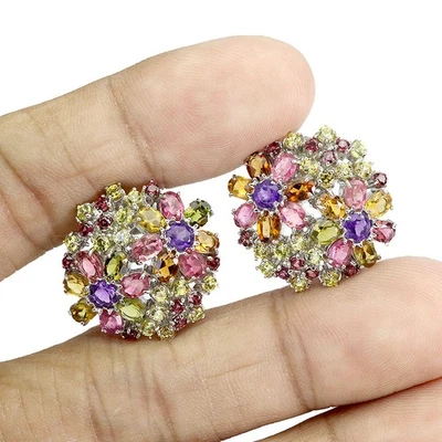 Pendientes de plata de ley 925 ovalados turmalina amatista zafiro piedras preciosas joyería Foto 1 de 4