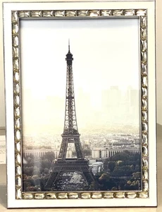 Parisian Home Silver Metal & White Enamel w/Clear Jeweled Border 5x7 Photo Frame - Picture 1 of 16