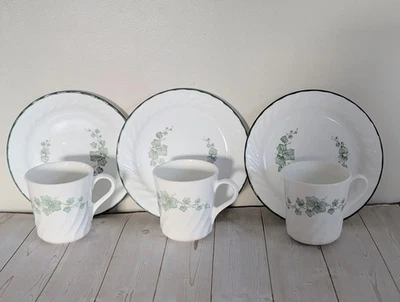 Corning Corelle винтажный Calloway зеленый плющ набор из 3 кофейных чашек CorningWare кружки - Изображение 1 из 4