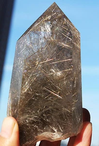 375g RARE NATURAL SILVER HAIR RUTILATED QUARTZ CRYSTAL POINT INFREQUENT HEALIHG - Picture 1 of 11