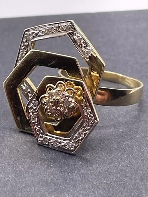 14K Solid Gold And White Round Diamonds 3 Tier Kinetic Motion Spinner Ring - Image 1 of 4