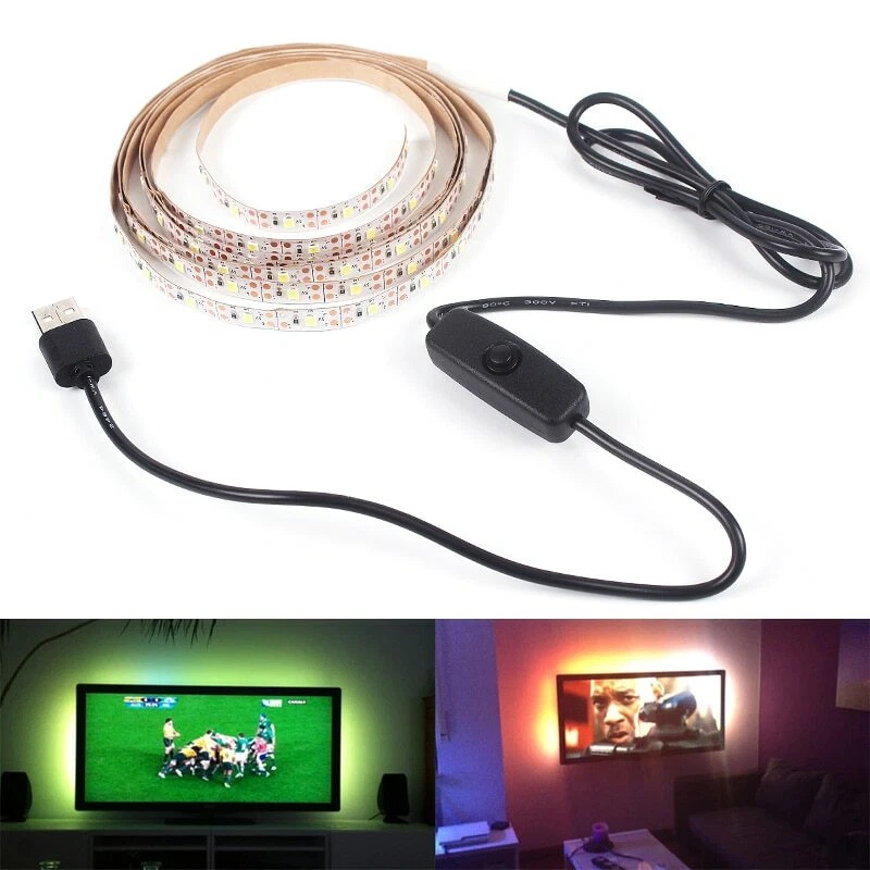 DC5V USB LED Strip 3528 With Switch LED Light Tape Ribbon TV Background Lighting - Image 1 of 4
