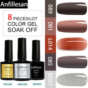 Anfillesan 8Pcs/Set Gel Nails Kit Gel Polish Soak Off UV LED Top Base Coat Salon