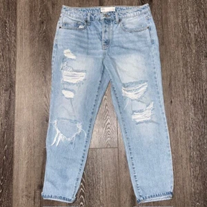 RSQ Soho Boyfriend Denim Jeans Button Distressed Medium Wash Blue Womens 7/w28 - Picture 1 of 6