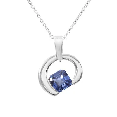 Adorabile Ceylon Reale Zaffiro Blu Taglio Asscher 925 Ciondolo Argento Gemma - Immagine 1 di 4