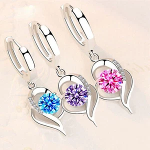 Hot Selling 925 Fashion Crystal Zircon Earrings Quality Silver Stamp Jewelry - Picture 1 of 13