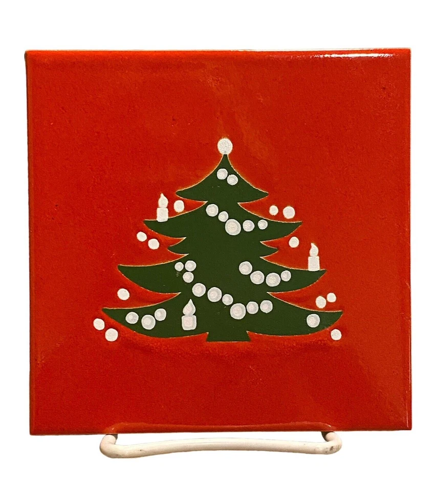 Waechtersbach CHRISTMAS TREE 6" Square Trivet Plate Red Green White Germany - Image 1 of 1