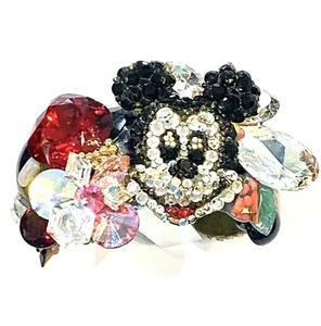 Vintage 1983 Wendy Gell Jeweled Mickey Mouse Cuff Bracelet Signed - Picture 1 of 8