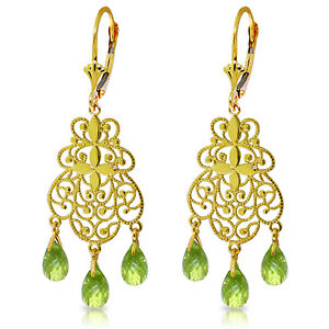 14K. SOLID GOLD CHANDELIERS EARRING WITH PERIDOTS (Yellow Gold)