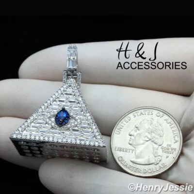 COLGANTE PIRÁMIDE 3D OJO AZUL CIRCONITA CÚBICA BRILLANTE HELADA PLATA ESTERLINA 925 SÓLIDA PARA HOMBRE*ASP312 Foto 1 de 4