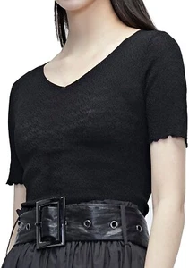 Med Women's Slim-Fit Ruffled V-Neck Short Sleeve Blouse Top T-Shirt Stretch Cool - Picture 1 of 5