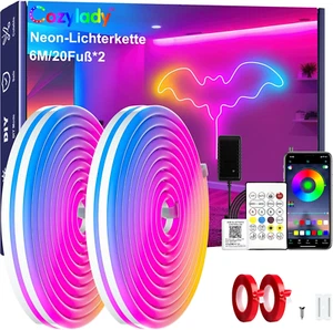 12M(2 Rollen 6M) RGB Neon LED Strip, Flexible Streifen Mit starkem Doppelklebeba - Bild 1 von 11