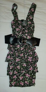 Women's sleeveless Floral layered ruffle dress with belt baby rocks size 7 - Picture 1 of 6
