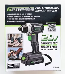 Genesis GLID20A  20V Impact Driver, 1/4" Hex Quick-Change Locking Collet #HW - Picture 1 of 4