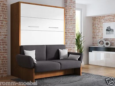 Schrankbett/Wandbett/Klappbett- Sofa WBS 1 Soft -140 x 200 cm Holz.Nussbaum Weiß - Bild 1 von 4