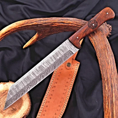 Custom Made Viking Hunting Seax Knife Hand Forged Damascus Steel Wood Hndl 2899 - Image 1 of 4