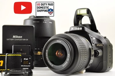 [Deber pagado en EE. UU.] Nikon D5200 24,1 MP SLR digital NEGRO con 18-55 mm y 55-200 mm VR EE. UU. Foto 1 de 4