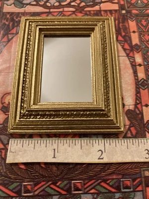 De Colección Años 90 Casa de Muñecas Miniatura Marco Pintado Dorado Espejo Dormitorio Sala de Estar 1:12 Foto 1 de 4