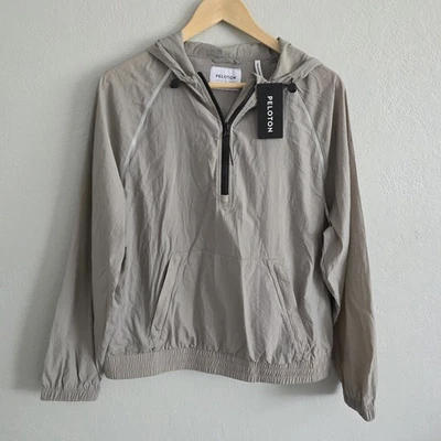 Chaqueta Pullover Peloton Mujer Arrugado Nylon 1/4 Cremallera Cortavientos Taupe/Gris Talla L Foto 1 de 4