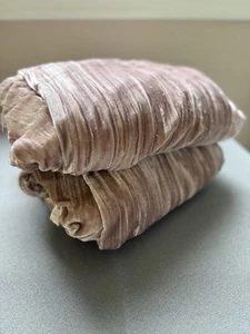 Set Of 2 West Elm Crinkle Crushed Velvet Lined Curtains Drapes Dusty Blush Pink - Picture 1 of 7