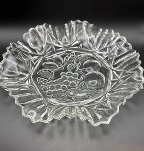 Federal Glass Bowl Crimped Ruffle-Sawtooth Edge Pioneer Embossed Fruit 10 1/4” 2 - Picture 1 of 13