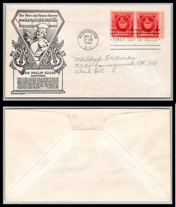 US FDC # 880 2c John Phillip Sousa Anderson PAIR addressed 1940, 9Q2678 - Picture 1 of 1
