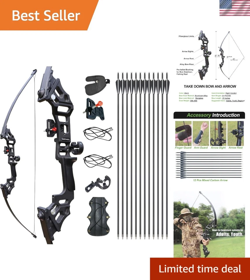 Tongtu Archery Takedown Recurve Bow and Arrows Set for Adults 30 40 Lbs Aluminum