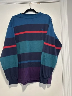 Nuevo sin etiquetas Top a rayas manga larga caballeros de la mesa redonda L rugby años 90 de colección Foto 1 de 4