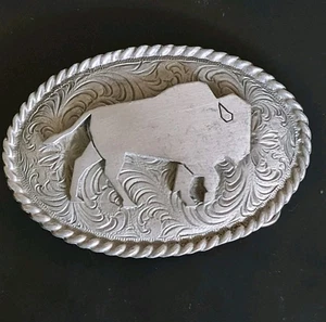 Belt Buckle Western Silver Like Bison Rockmount 2017 Good Cond Cowboy Free Post - Picture 1 of 4