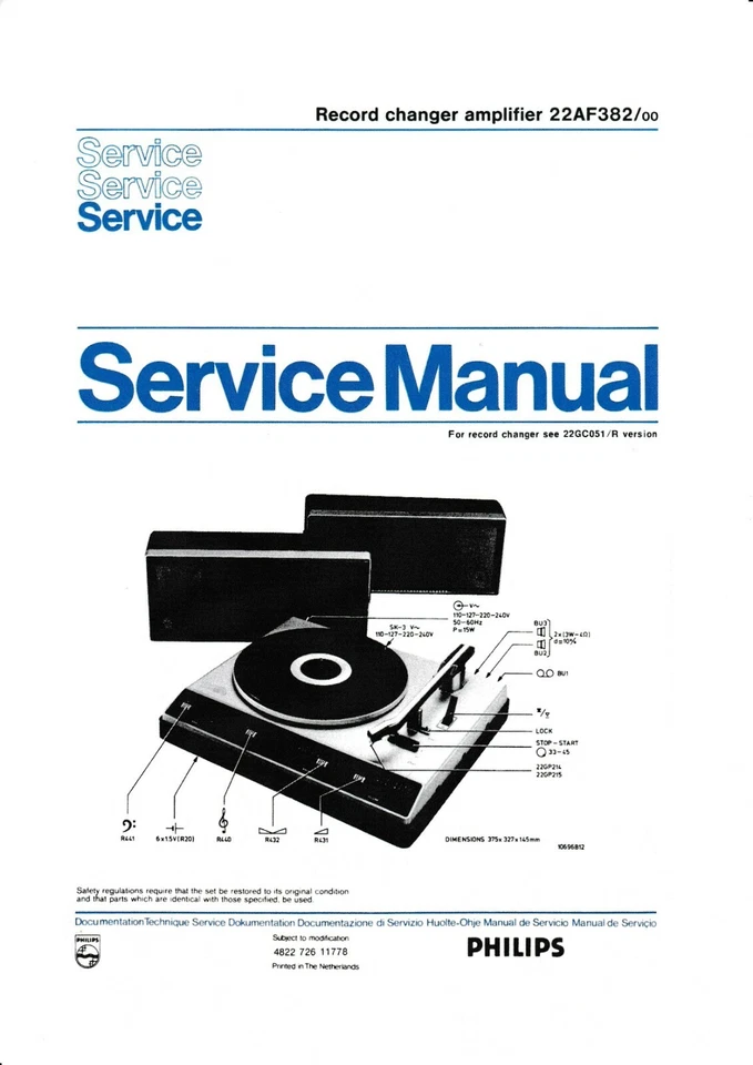 Servizio Manuale di Istruzioni per Philips 22 Af 382 - Immagine 1 di 1