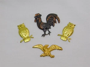 Set Of 4 Antique Clock Embellishments Gold Tone Owls Eagle Copper Tone Rooster - Picture 1 of 8