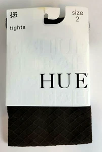 One (1) Pr of HUE® Size 2, Textured Diamond TIGHTS w/Control Top, Expresso - NIP - Picture 1 of 8