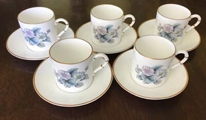 5 Incredibly Pretty Royal Worcester Coffee Cans On Saucers. Floral & Gilt - Picture 1 of 10
