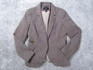 H&M Blazer Womens 10 Brown Herringbone Long Sleeve Jacket Business Outerwear - Picture 1 of 11