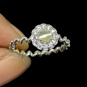2.10 Gm Natural Cats Eye Chrysoberyl 4mm Round Cocktail Ring 925 Sterling Silver - Picture 1 of 19