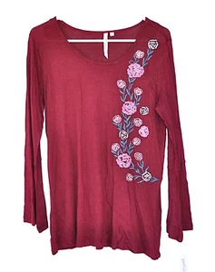 NY Collection Size L Burgundy Embroidered Flared Sleeve Top Blouse NEW - Picture 1 of 5