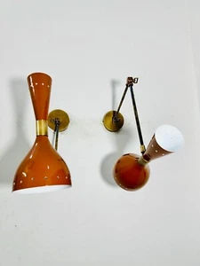 Brown Wall Sconce Mid Century 1950's Italian Stilnovo Sconce Lighting Pair Readi - Picture 1 of 9