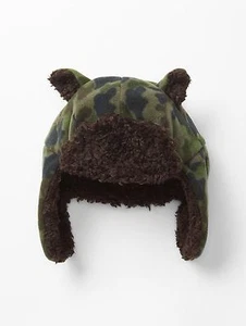 NWT GAP Kids Boys Size S / M Green  Camo Pro Fleece Wolf Bear Trapper Hat Ears - Picture 1 of 1
