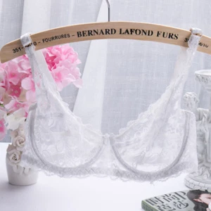 Women's Sexy 1/2 Cup Soft Mesh Underwired Demi Bra Unlined See Through Lace Bra - Picture 1 of 41
