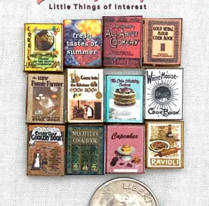 1:24 Scale 12 Pc KITCHEN COOKBOOKS Miniature Books Prop Faux Fill a Bookshelf - Picture 1 of 5