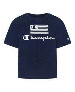 Champion Girls Flag Boxy Graphic Tee Color Navy Size L Style 7881CG - Picture 1 of 1