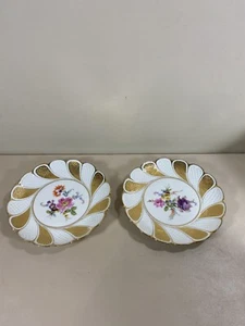 Coppia 9 piatti Meissen 1/8" con bordo a goccia smerlato e fiori dipinti a mano - Foto 1 di 10