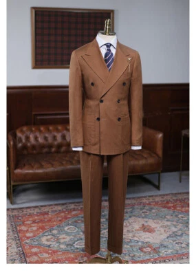 Trajes de verano de lino para hombre chaqueta de doble pecho 2 piezas esmoquin diario boda novio Foto 1 de 4